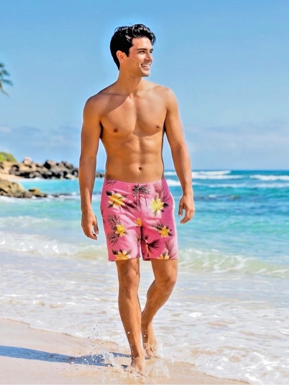 Hurley Pink Floral Athletic Swim Shorts